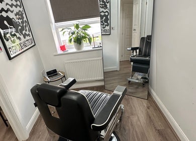 Modern barber chair at U B U Creative, Burntwood, England, GB, offering stylish beauty services.
