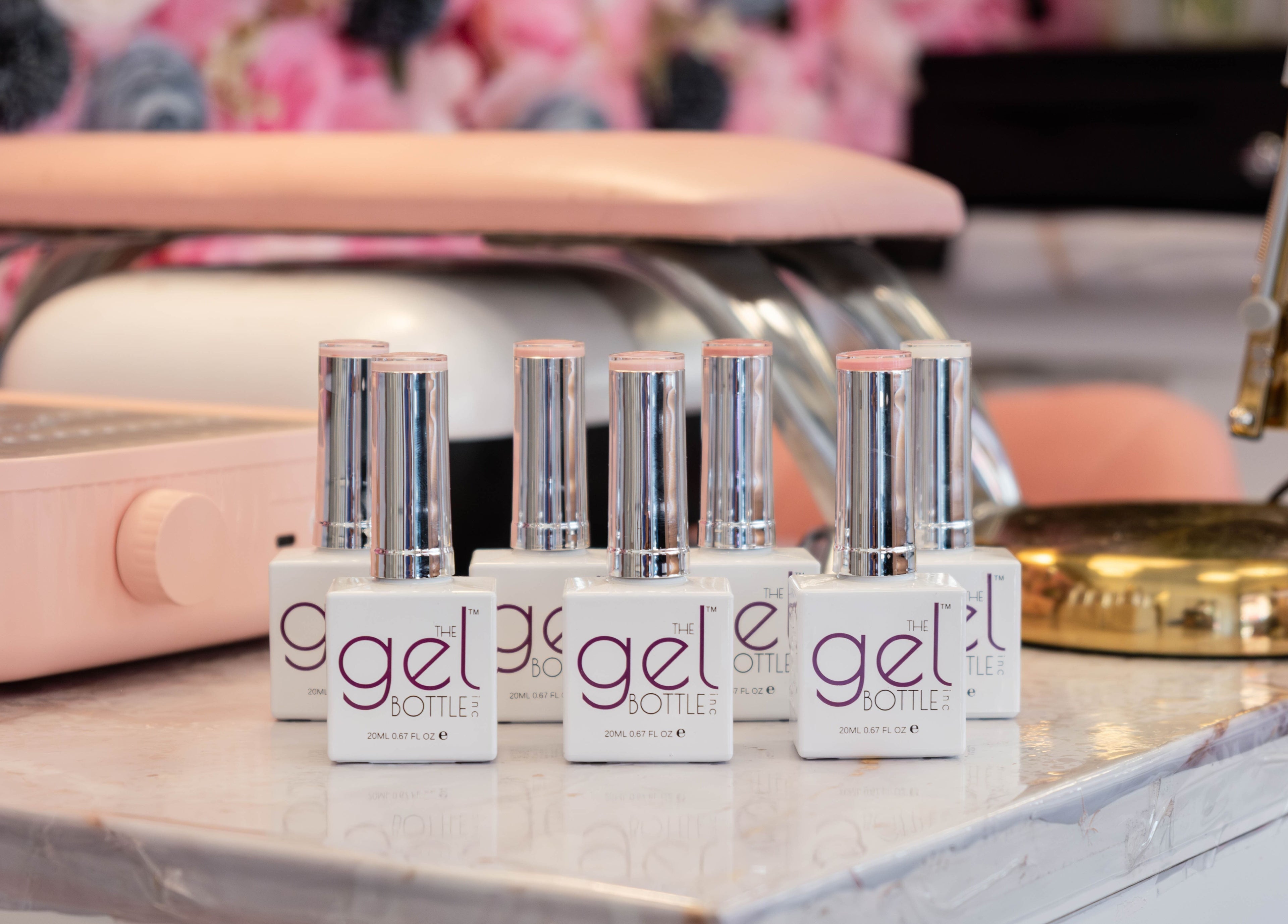 Gel nail polish displayed at HR Glow Co, London, England, GB for a perfect manicure experience.