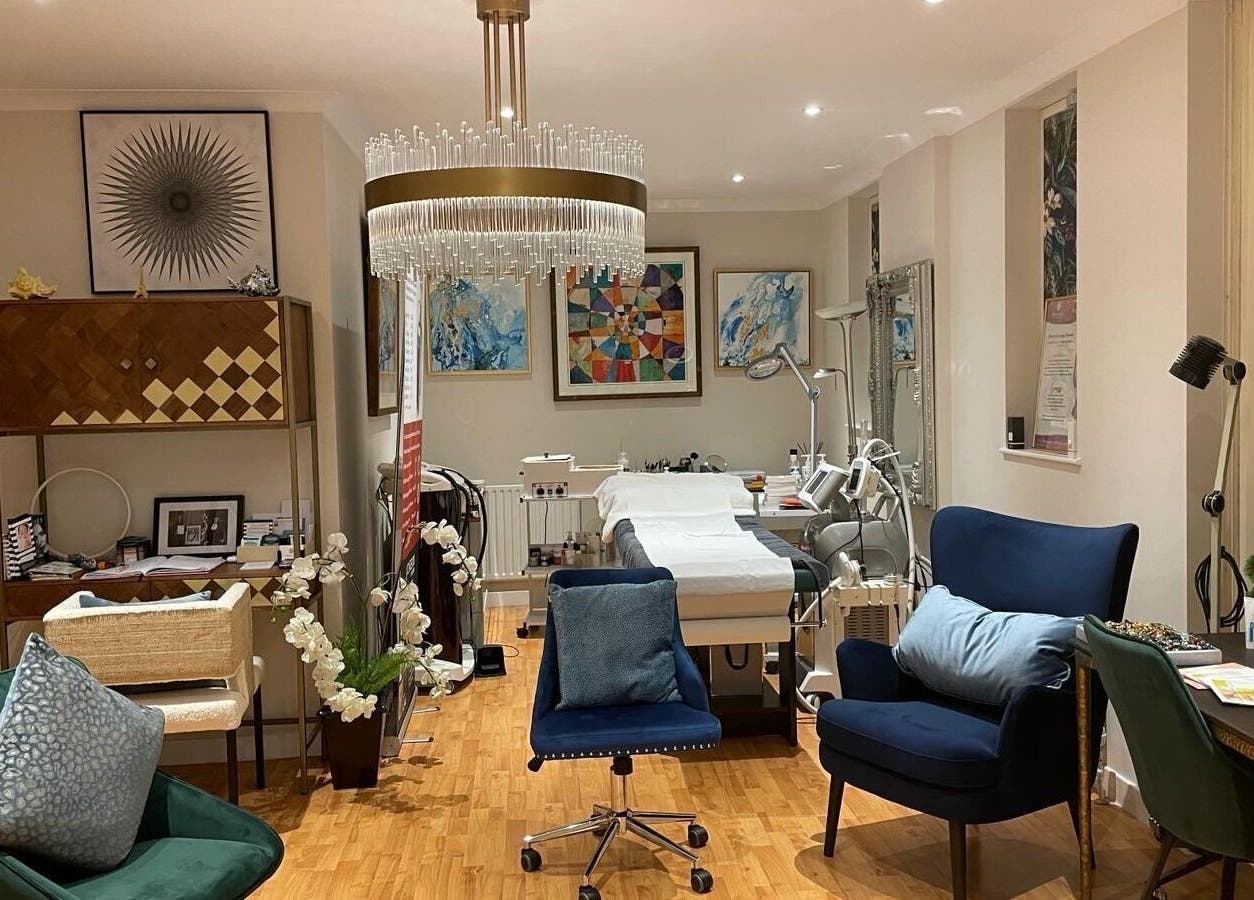 Relaxing interior of Sabrina Aesthetic, London, England, GB, featuring stylish decor and comfortable seating.