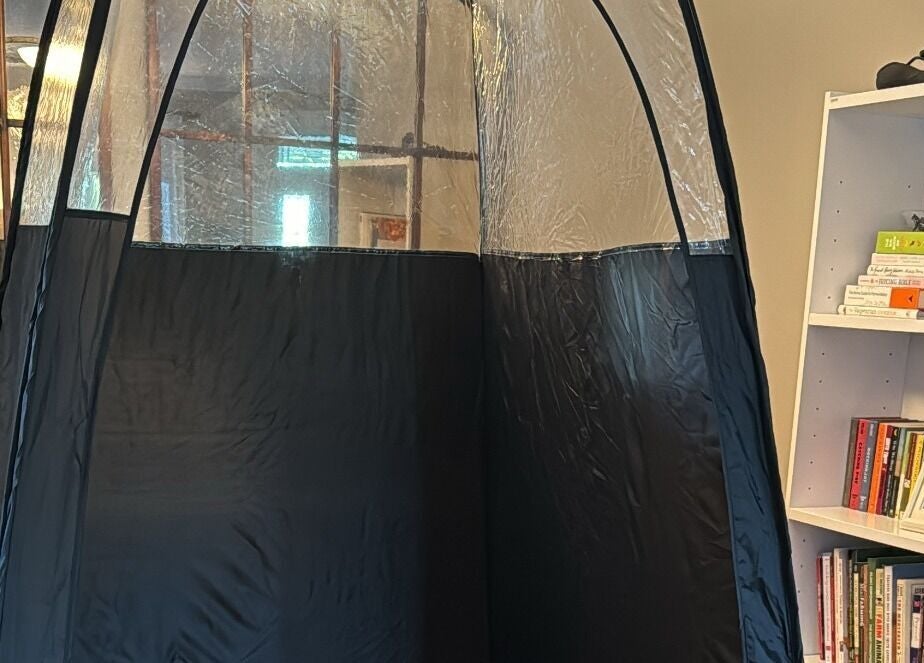 Private wellness nook at Tuscany Studio, Hamilton, Ontario, CA featuring a sleek tent for personal treatments.