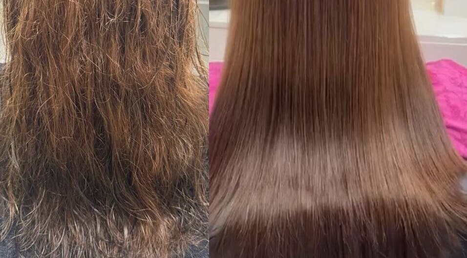 Frizzy to sleek hair transformation at Revive Spa Hair & Beauty, Hounslow, England, GB.