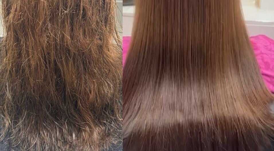 Frizzy to sleek hair transformation at Revive Spa Hair & Beauty, Hounslow, England, GB.