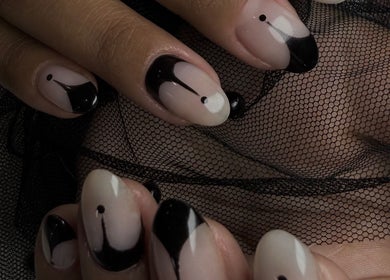 Chic black and nude Russian manicure at Legend Nails, New York, New York, US.