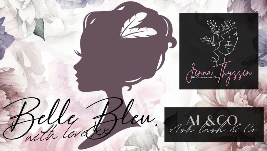 Chic silhouette logo of Belle Bleu Spa - Bluff, located in Bluff, Kwazulu-natal, ZA, on a floral background.