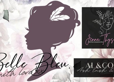 Chic silhouette logo of Belle Bleu Spa - Bluff, located in Bluff, Kwazulu-natal, ZA, on a floral background.