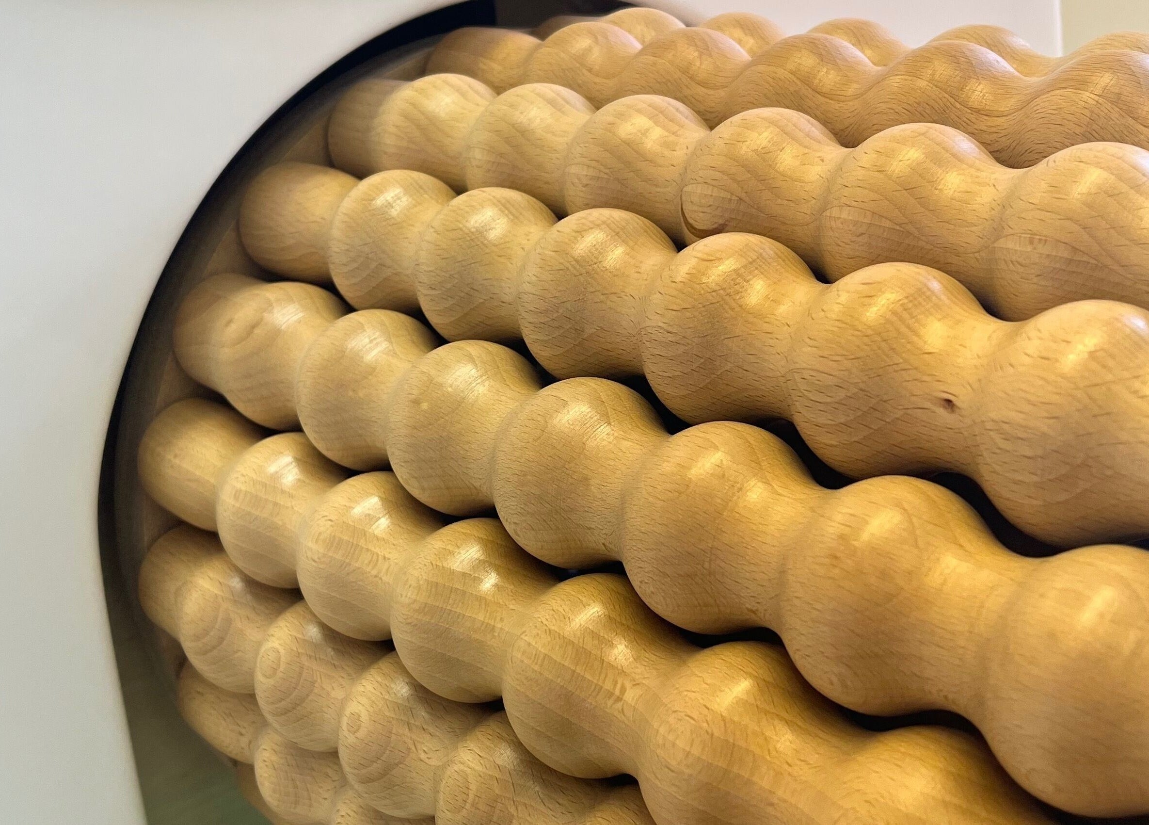 Close-up of a wooden massage roller at Bodyroll Studio Newcastle Ltd, Newcastle upon Tyne, England, GB.