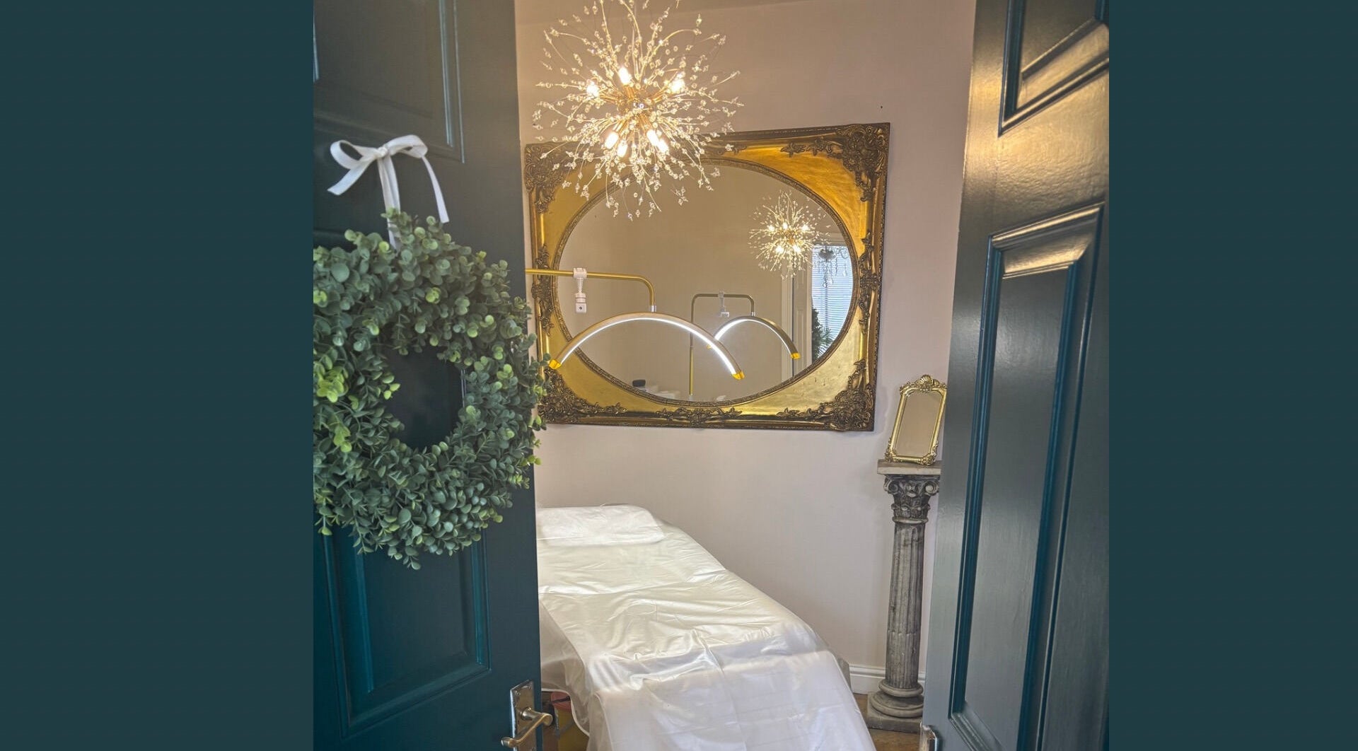 Luxurious treatment room at Skin by Steph, Market Drayton, England, GB with elegant decor and lighting.