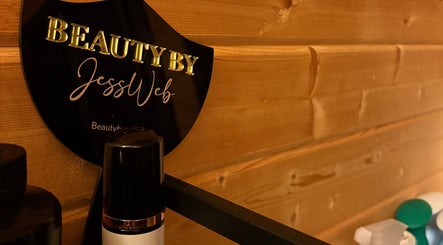 Beauty by Jess Web sign and skincare products at Nuneaton's premier spa, United Kingdom, GB.