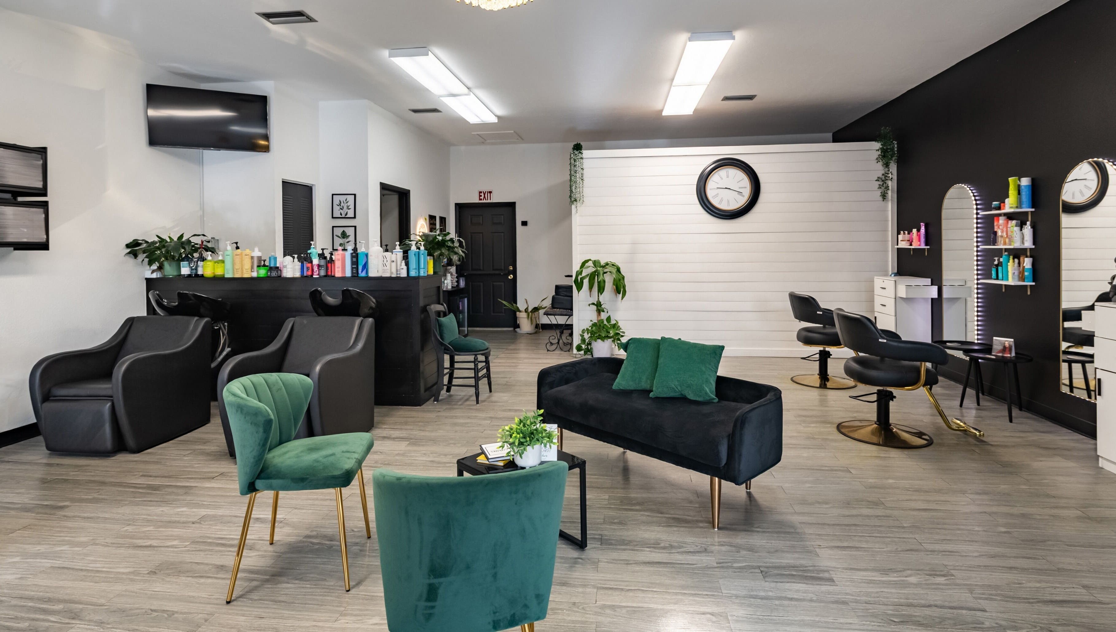 Interior of YK Beauty Salon in Bradenton, Florida, US, with stylish seating and elegant decor.