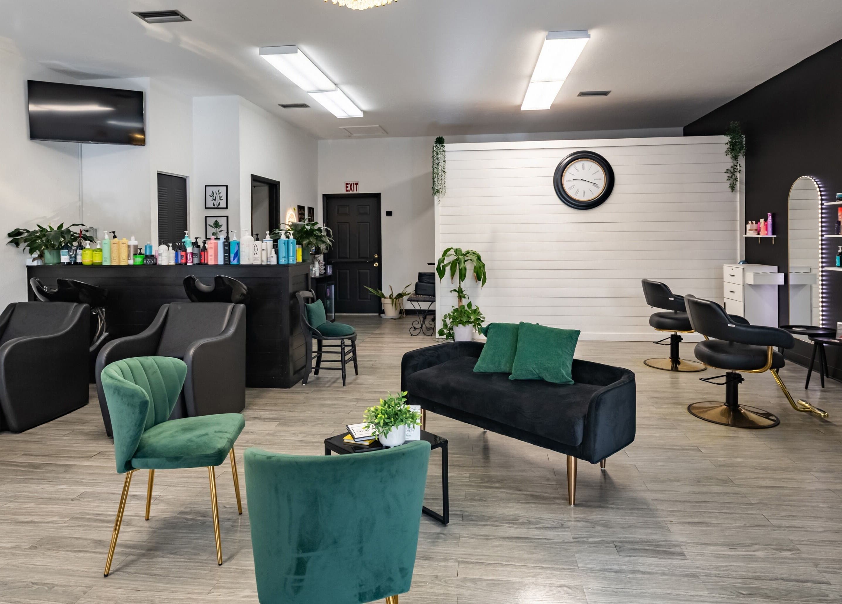 Interior of YK Beauty Salon in Bradenton, Florida, US, with stylish seating and elegant decor.