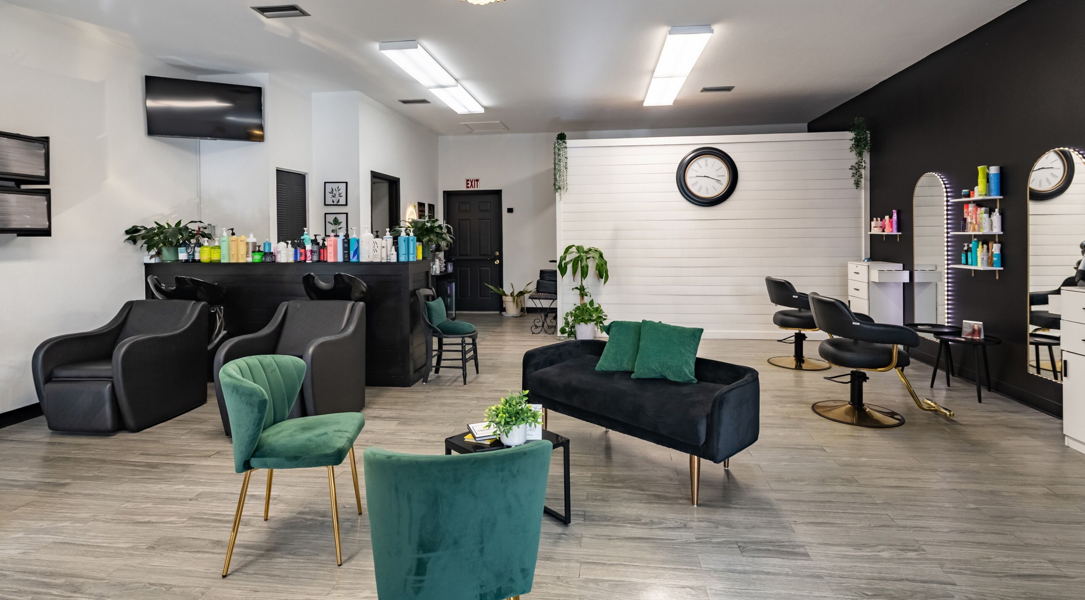 Interior of YK Beauty Salon in Bradenton, Florida, US, with stylish seating and elegant decor.
