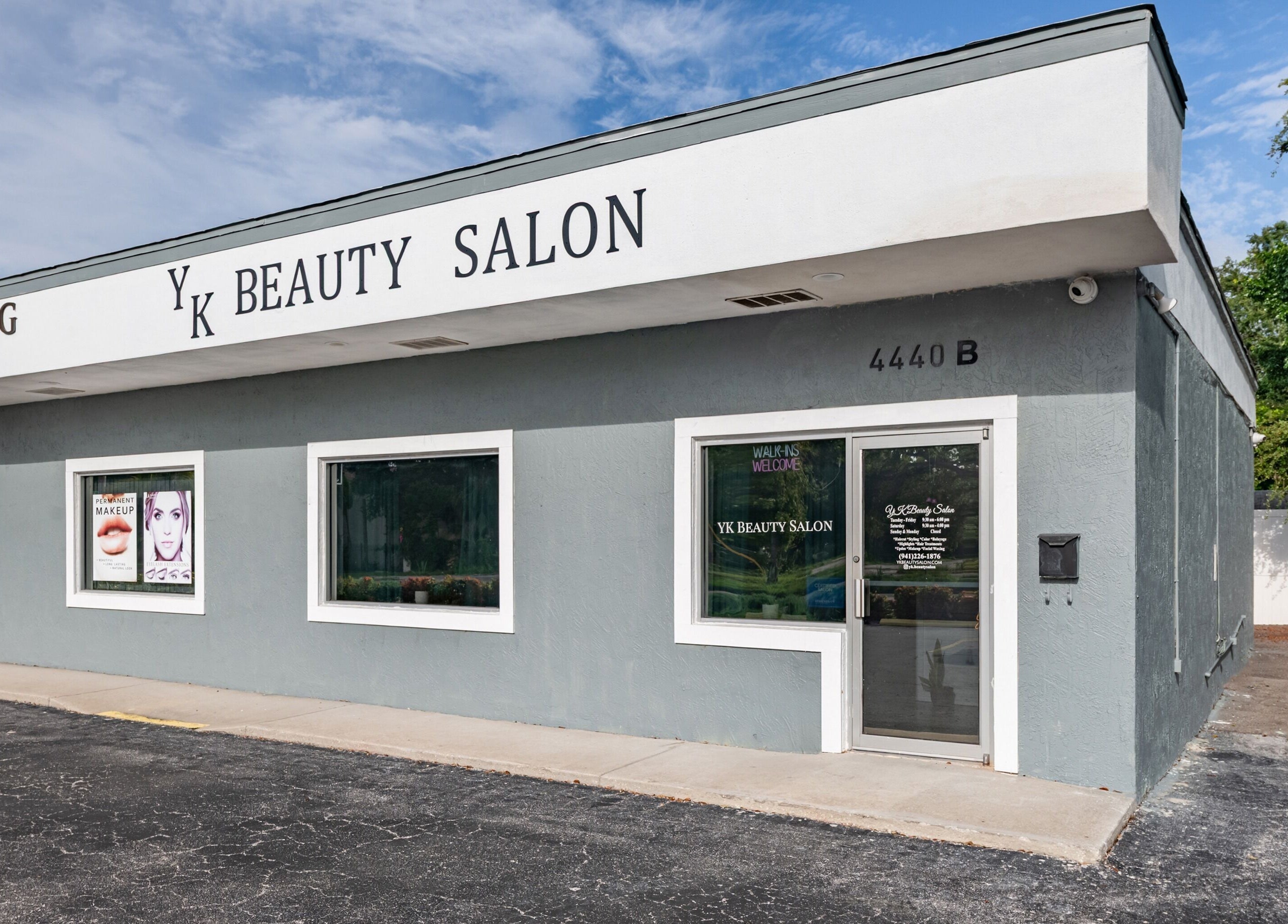 Front view of YK Beauty Salon in Bradenton, Florida, US with its stylish modern design.