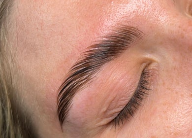 Close-up of expertly shaped eyebrows at BeautyByErica, Youghal, County Cork, IE.