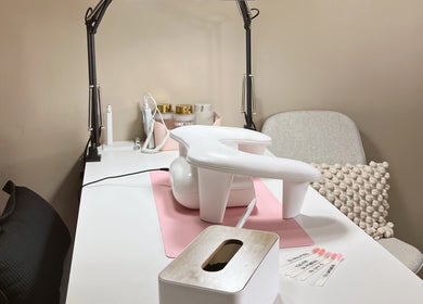 Manicure station at CSM Studios, Padbury, Western Australia, AU, with tools on a white table.