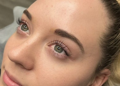 Close-up of a woman's enhanced lashes at CSM Studios, Padbury, Western Australia, AU.