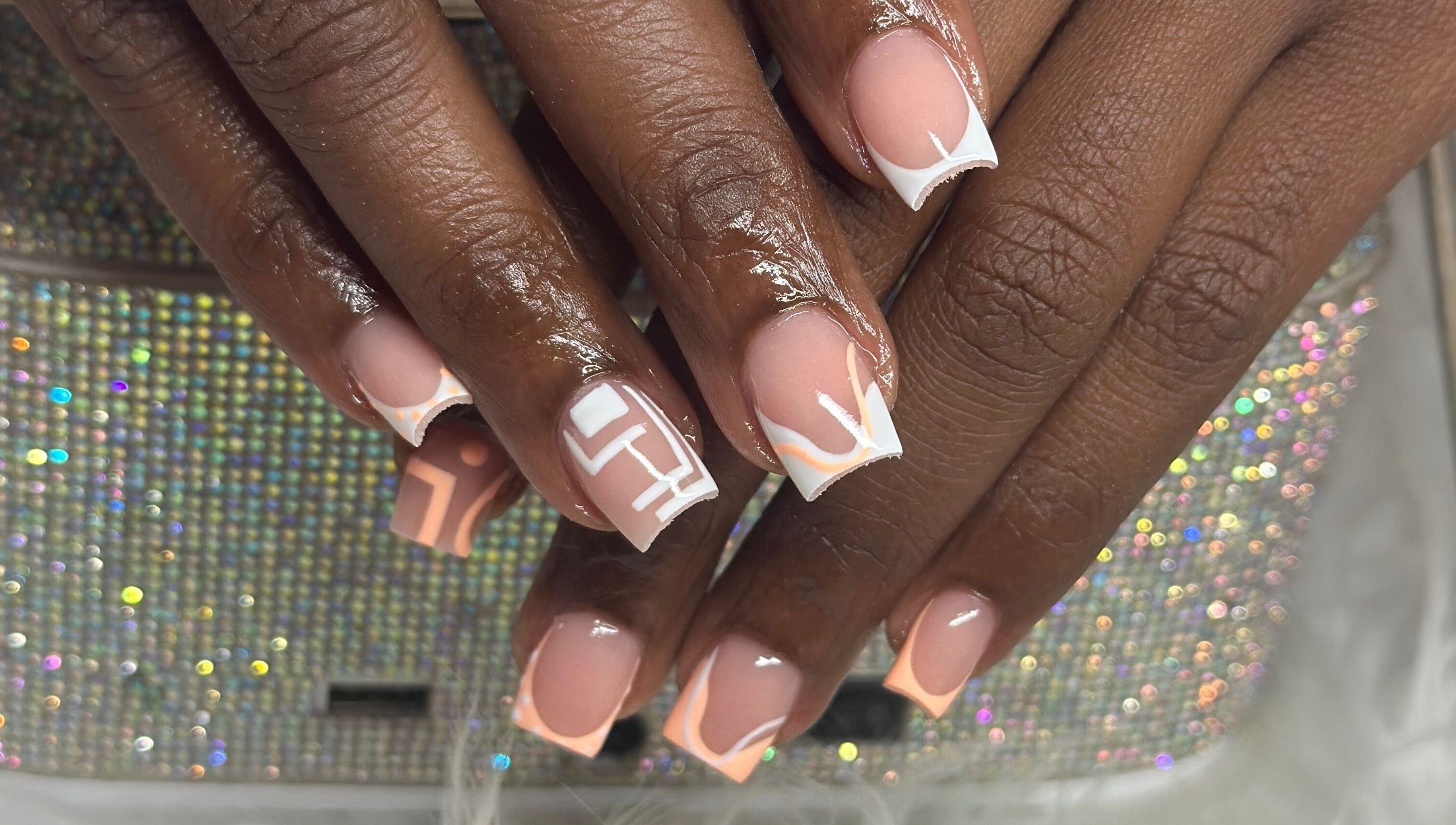 Elegant pink and white nail art at Beauty by Asr, Bridgetown, Saint Michael, BB.