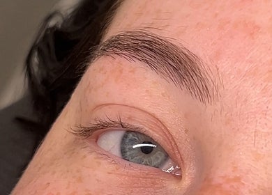 Close-up of beautifully shaped eyebrows at Browed by Sian, Melbourne, Victoria, AU.