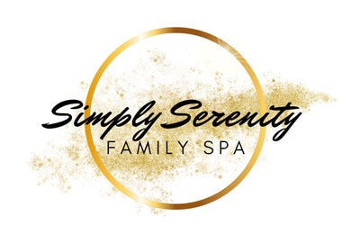 Simply Serenity Family Spa logo in gold circle with glitter, Dasmariñas, Calabarzon, PH.