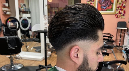 Close-up of a stylish haircut at Nova Beauty Boutique by Abby Bjz in Santa Fe, New Mexico, US.