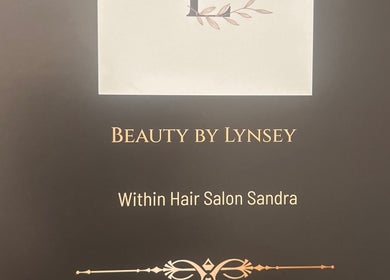 Elegant signage for Beauty by Lynsey located in Elgin, Scotland, GB, showcasing sophisticated branding.