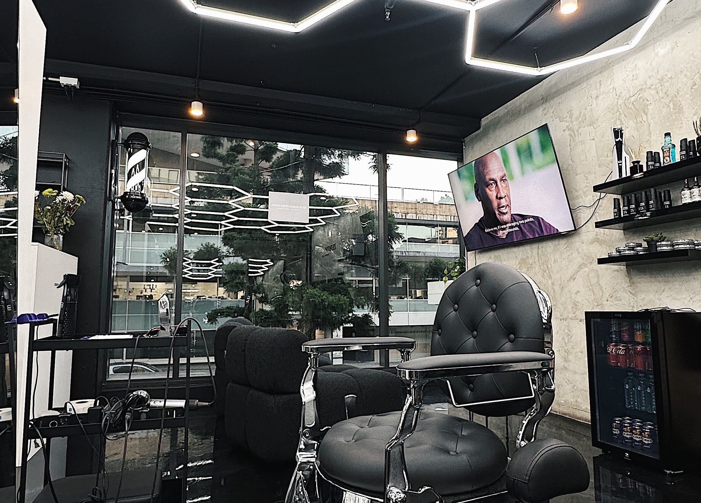 Interior of Zenith Lounge Barber & Cafe Kelvin Grove, featuring chic barber chair and modern decor, Kelvin Grove, Queensland, AU.