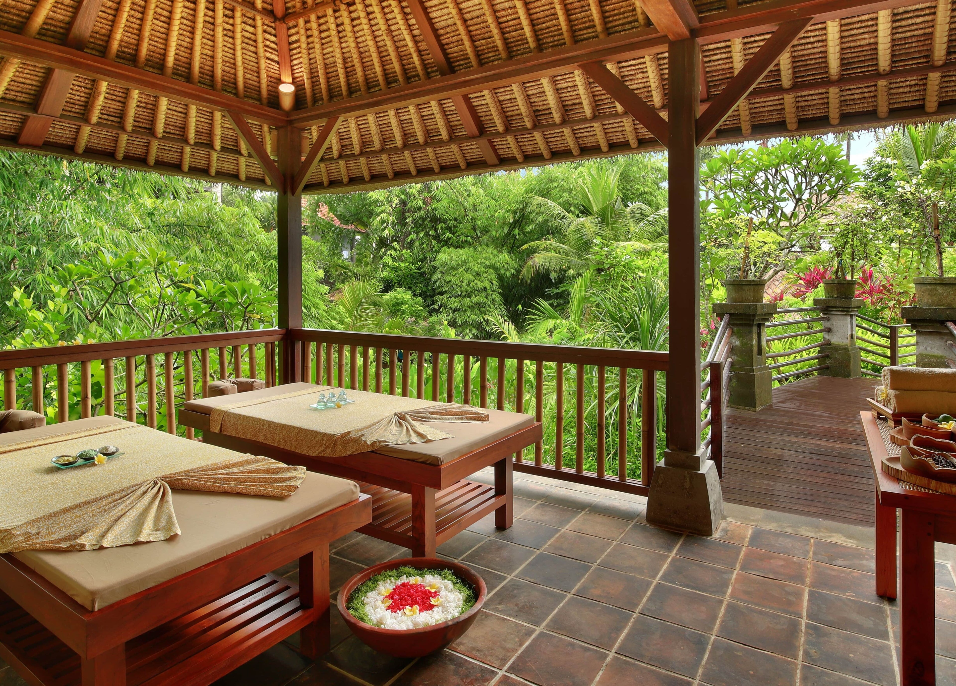 Peaceful outdoor spa area at Mahamaya Spa at Ubud Nyuh Bali Resort in Bali, Bali, ID.