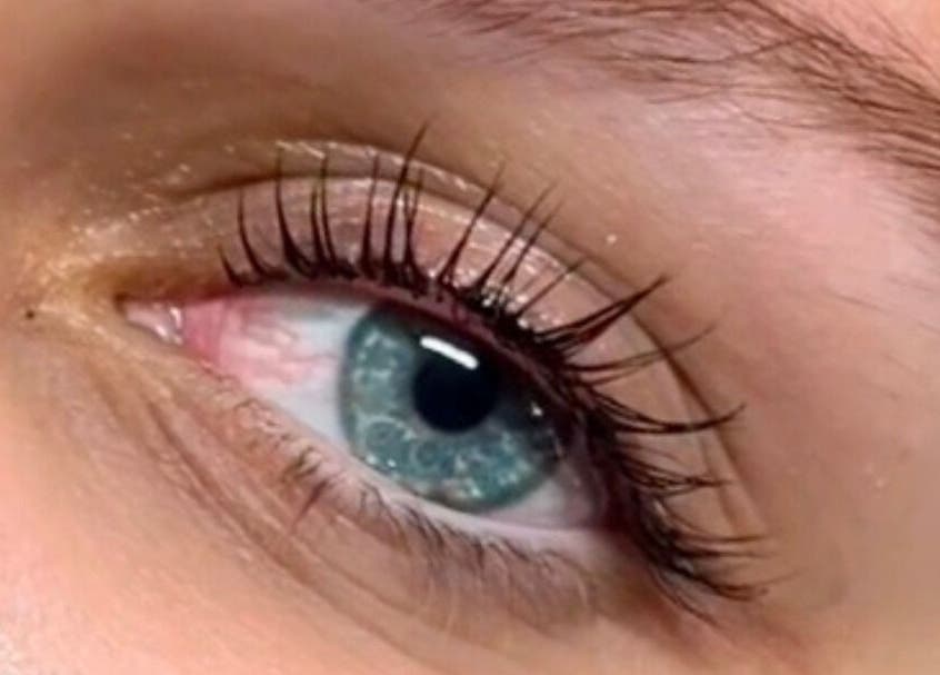 Close-up of an eye with long lashes at Bayside Lashes Studio, Melbourne, Victoria, AU.