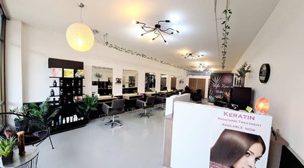 Interior of Style Hairstudio in Melbourne, Victoria, AU with modern decor and styling stations.