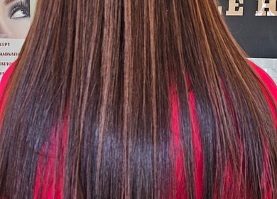 Long, sleek brown hair with subtle highlights at Style Hairstudio, Melbourne, Victoria, AU.