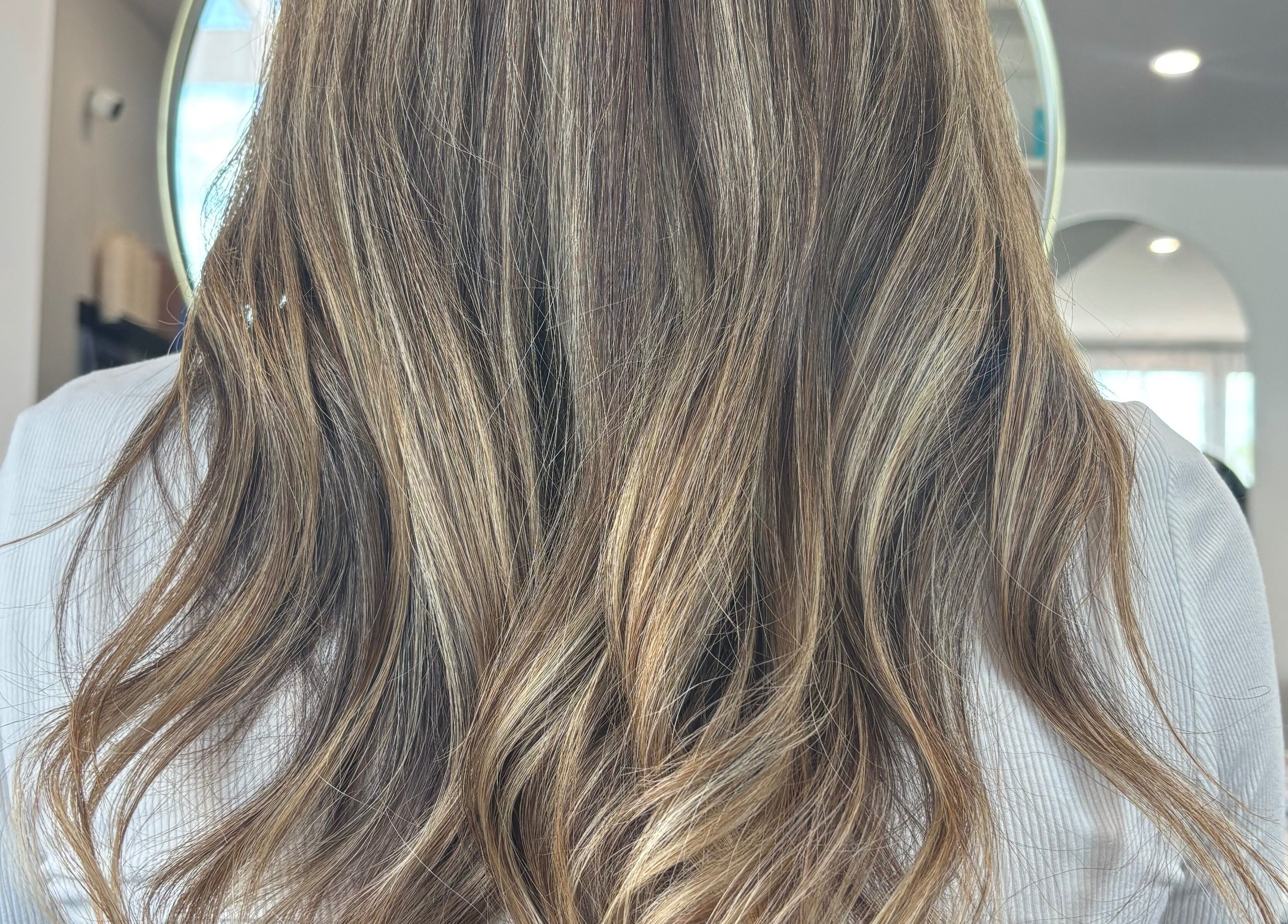 Close-up of wavy hair styling at Hair by Carlene Jo, Scarborough, Western Australia, AU.