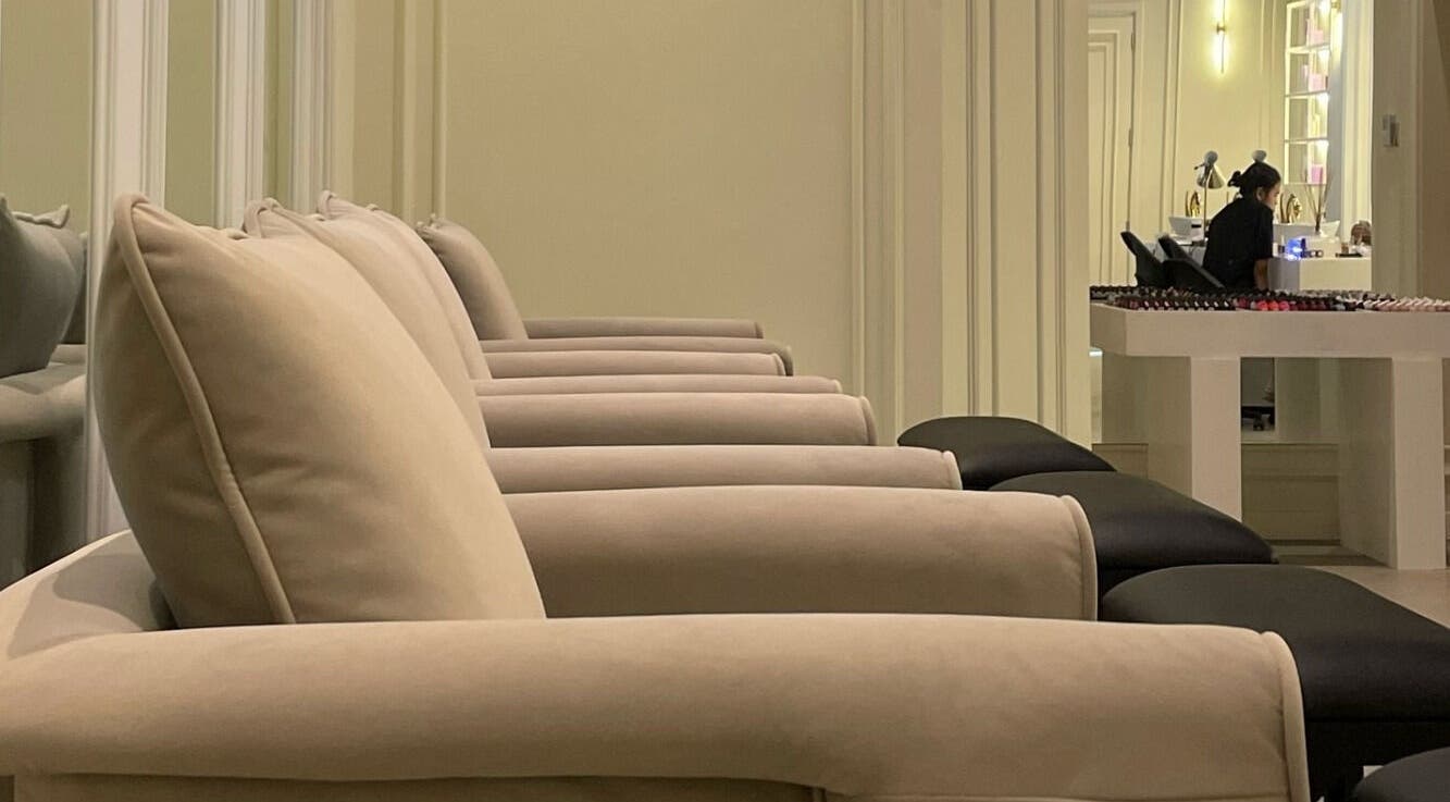 Luxurious seating at Baran Nail Bar, Seeb, Muscat Governorate, OM, offering a relaxing atmosphere.