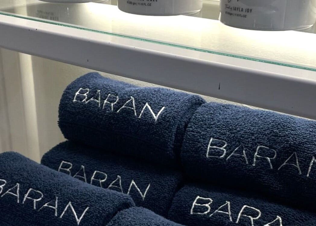 Elegant Baran Nail Bar towels on display, Seeb, Muscat Governorate, OM. Premium spa experience awaits.
