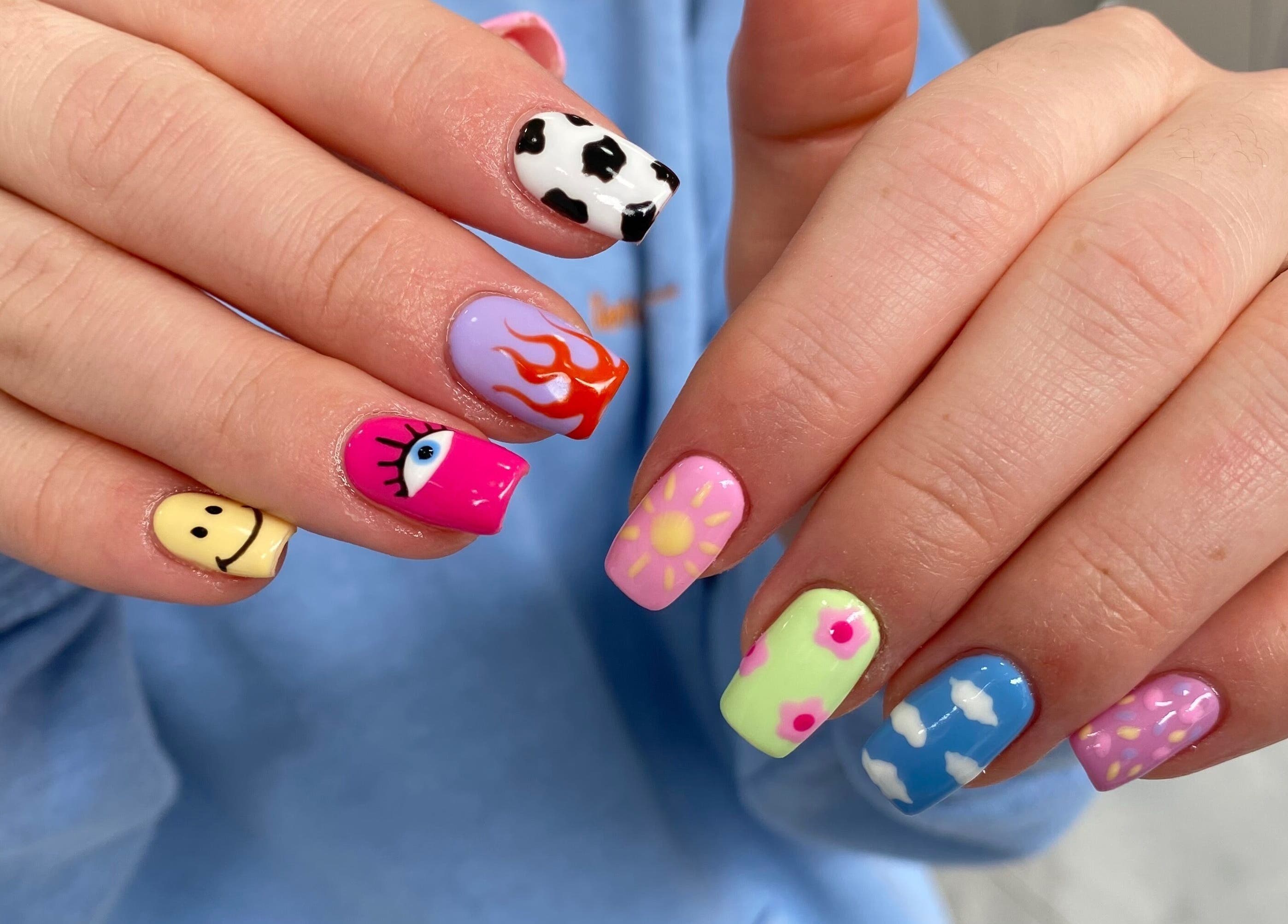 Colorful nail art showcasing unique designs at Jelly Nails, London, England, GB.