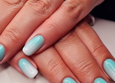 Elegant aqua ombre nails at Magical Nails by Ewa, Spalding, England, GB. Perfect for style and beauty.