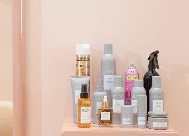 A collection of premium hair products at Mend Salon in Riyadh, Riyadh Province, SA.