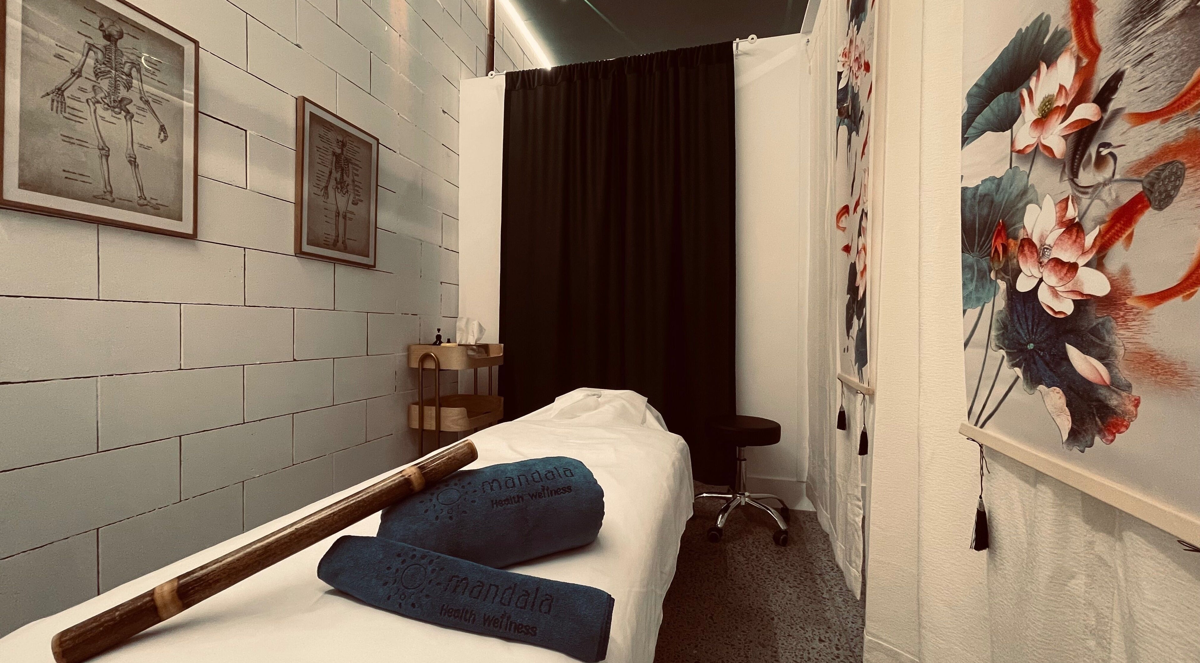 Tranquil therapy room at Mandala Health Wellness, Tweed Heads South, New South Wales, AU, with massage table and decor.