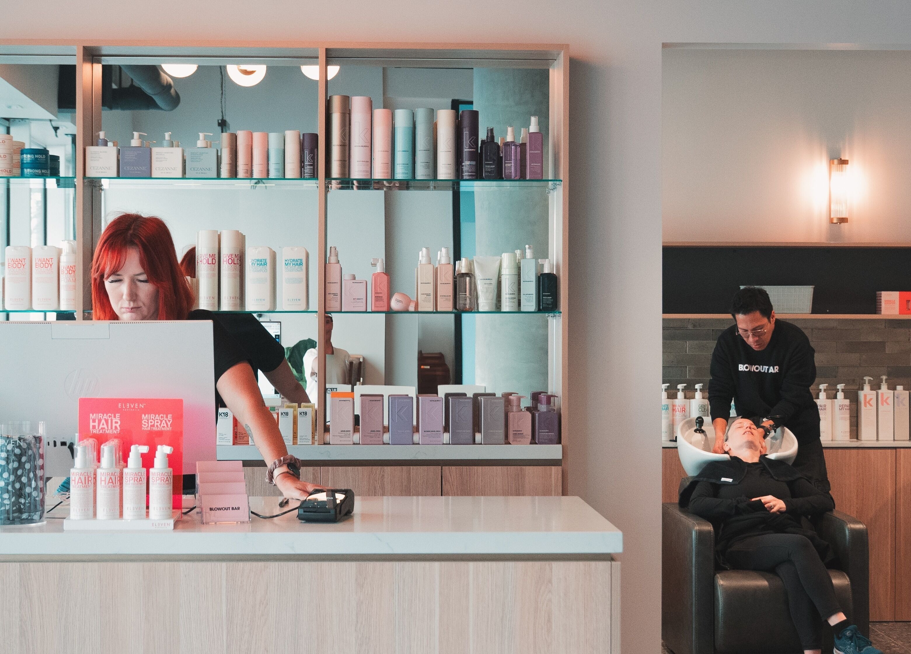 Stylish interior of The Blowout Bar - Brighton featuring hair treatment service in Brighton, Victoria, AU.