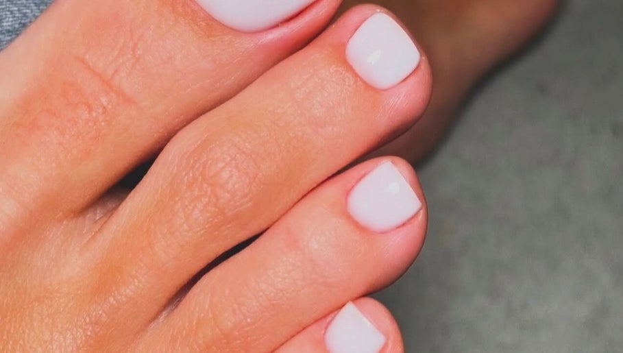Close-up of elegant pedicure by Nails by Hope Aphena at Vixie Beauty Melton in Melton Mowbray, England, GB.
