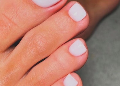 Close-up of freshly painted toenails at Studio By Hope Aphena Nails | Brows | Waxing, Leicester, England, GB.