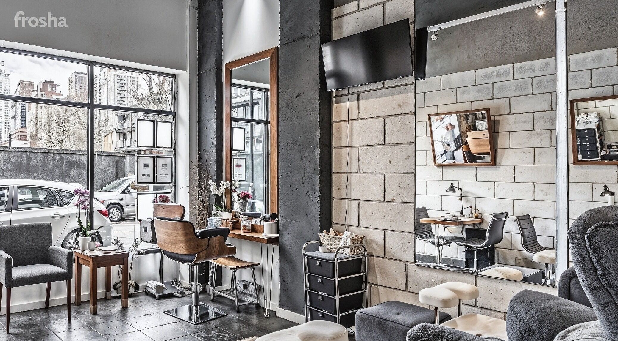 Inside Rejoice Beauty Studio, London, England, GB with chic salon chairs, modern decor, and natural light.