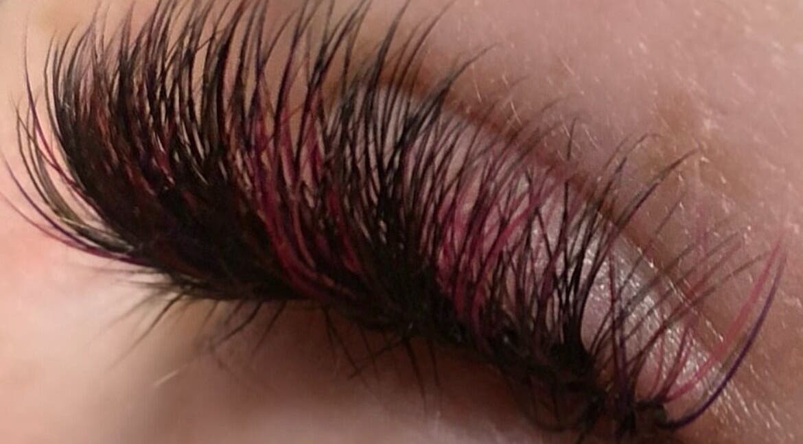 Close-up of eyelash extensions at In Your Face Glamour, Edmonton, Alberta, CA.