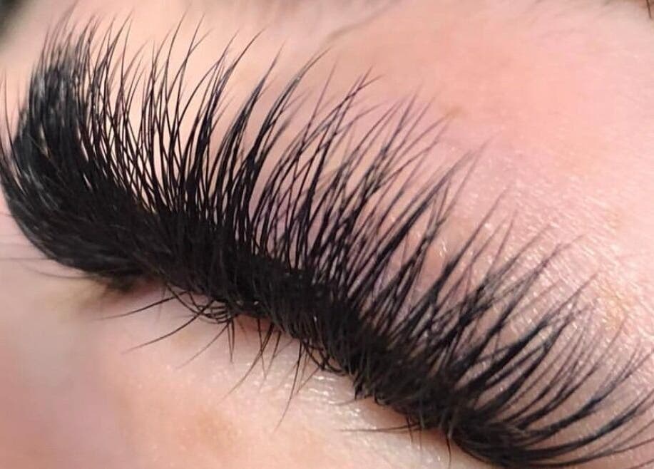 Close-up of elegant lash extensions at In Your Face Glamour, Edmonton, Alberta, CA.