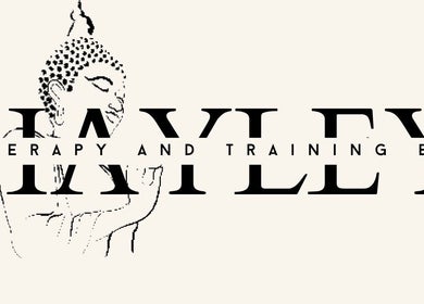 Logo of Therapy by Hayley, West Walton, England, GB featuring elegant text with artistic Buddha sketch.