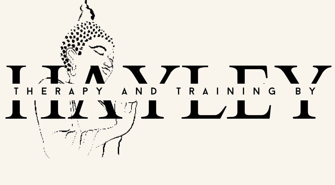 Logo of Therapy by Hayley, West Walton, England, GB featuring elegant text with artistic Buddha sketch.