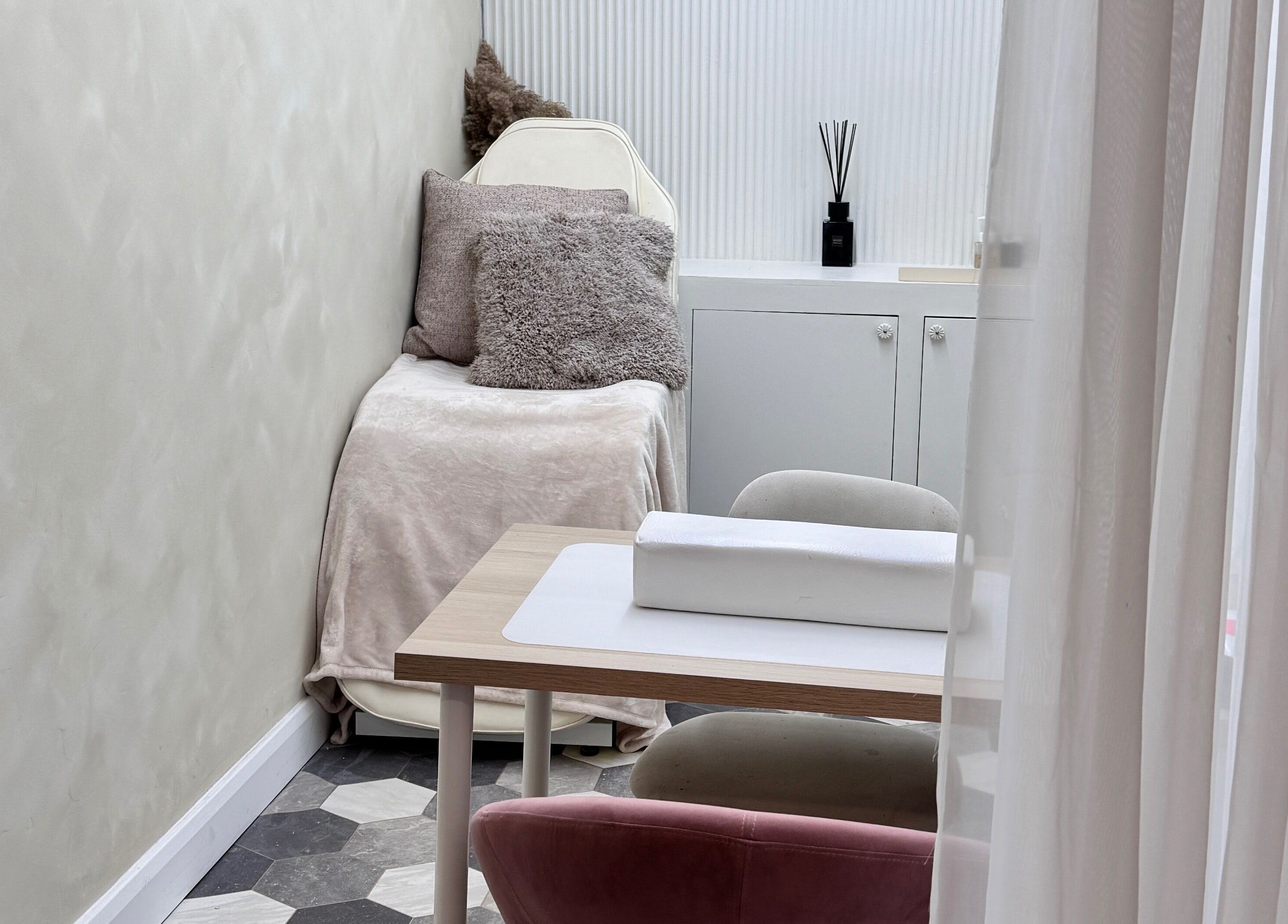 Luxury treatment room at ByJayleneFoster, Eccleshall, England, GB invites relaxation with elegant decor.