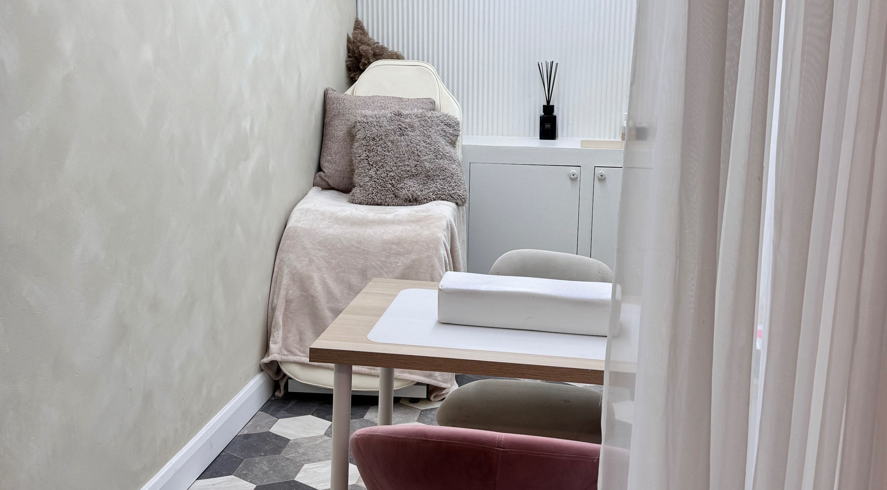 Luxury treatment room at ByJayleneFoster, Eccleshall, England, GB invites relaxation with elegant decor.