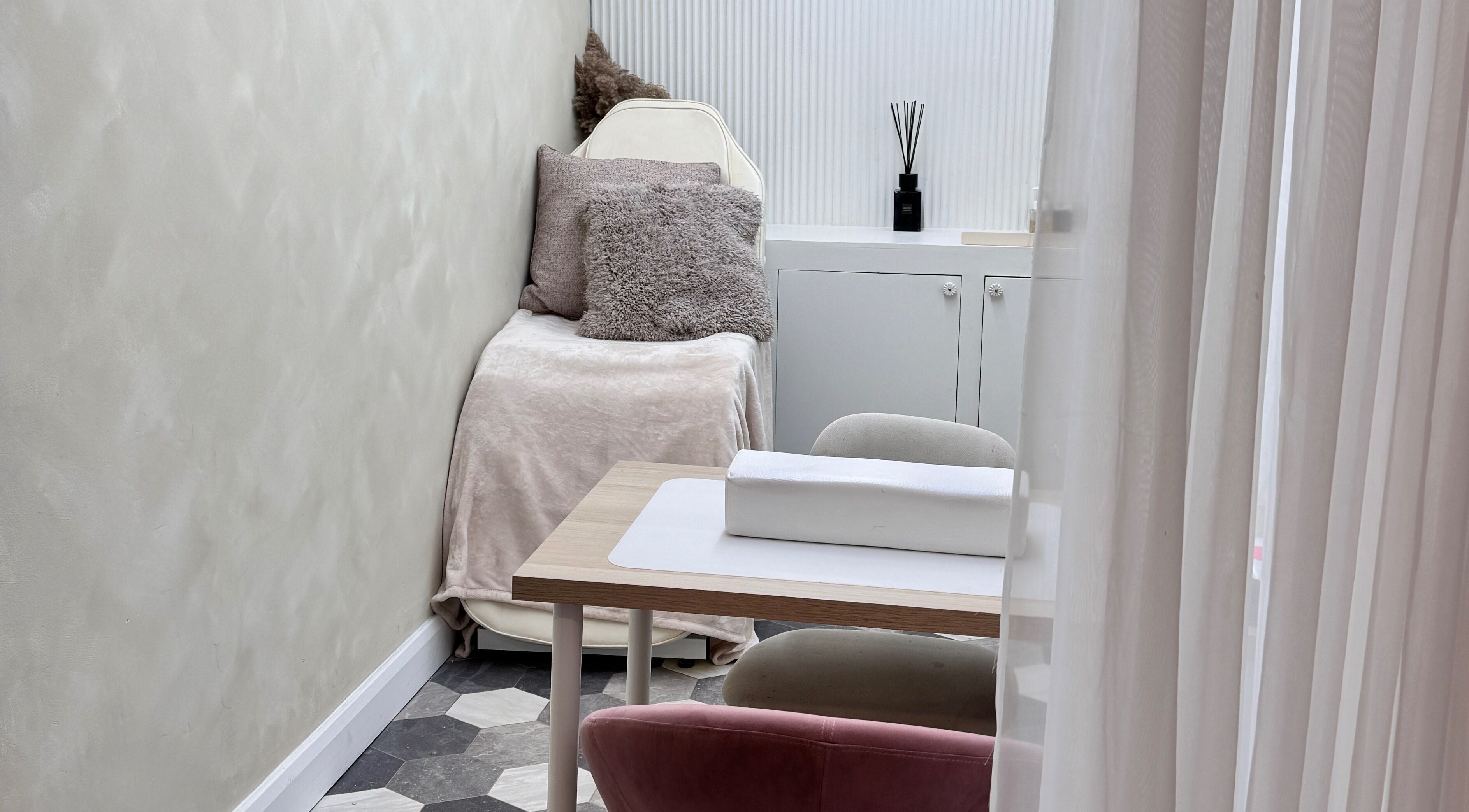 Luxury treatment room at ByJayleneFoster, Eccleshall, England, GB invites relaxation with elegant decor.