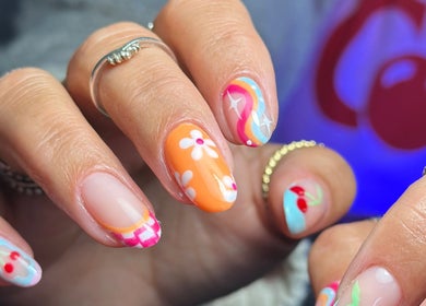 Stylish nail art featuring vibrant designs at Oh Nails by Lauren, Livingston, Scotland, GB.
