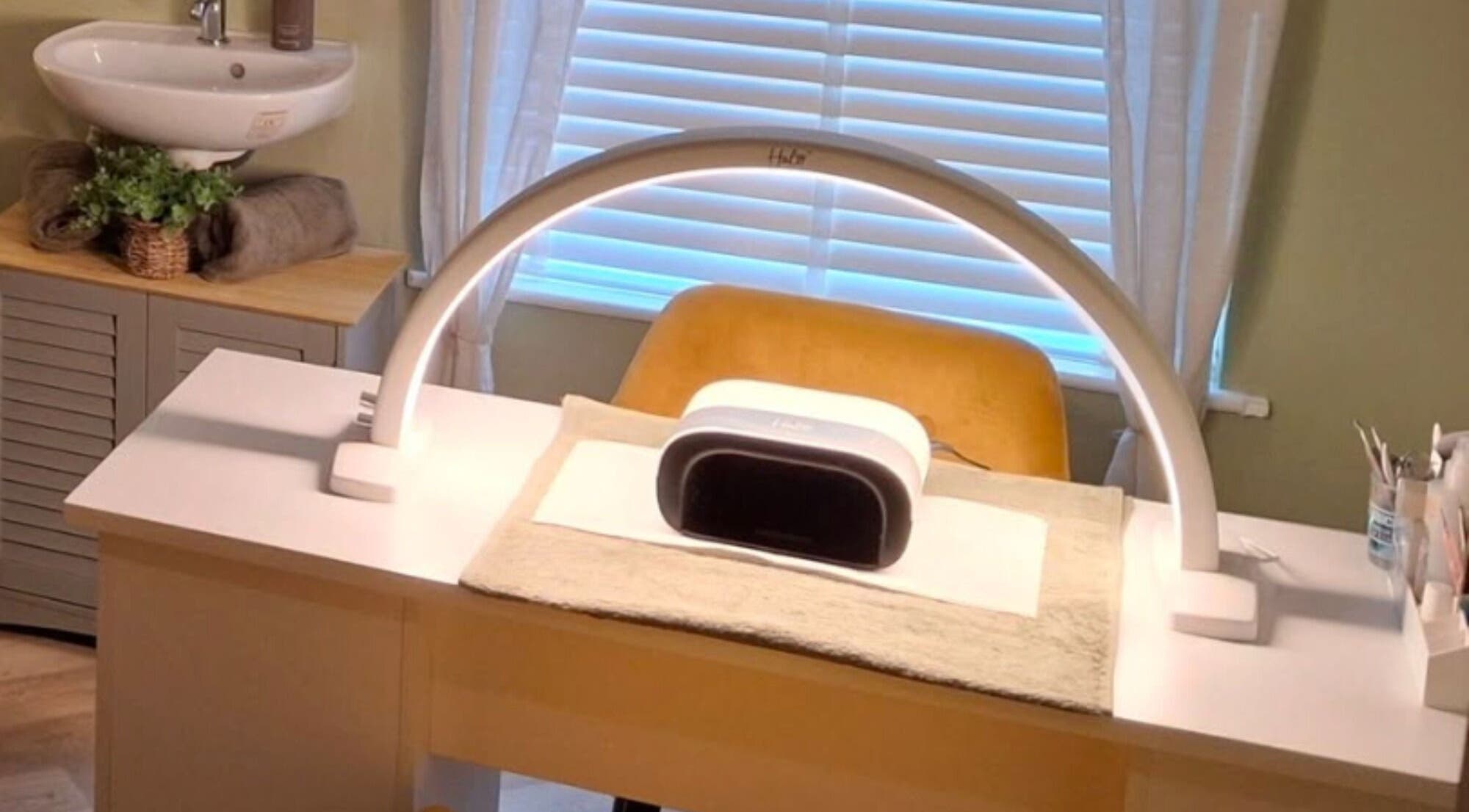 Modern nail station at Blubell Nails and Beauty in Rode Heath, England, GB. Elegant and inviting space.