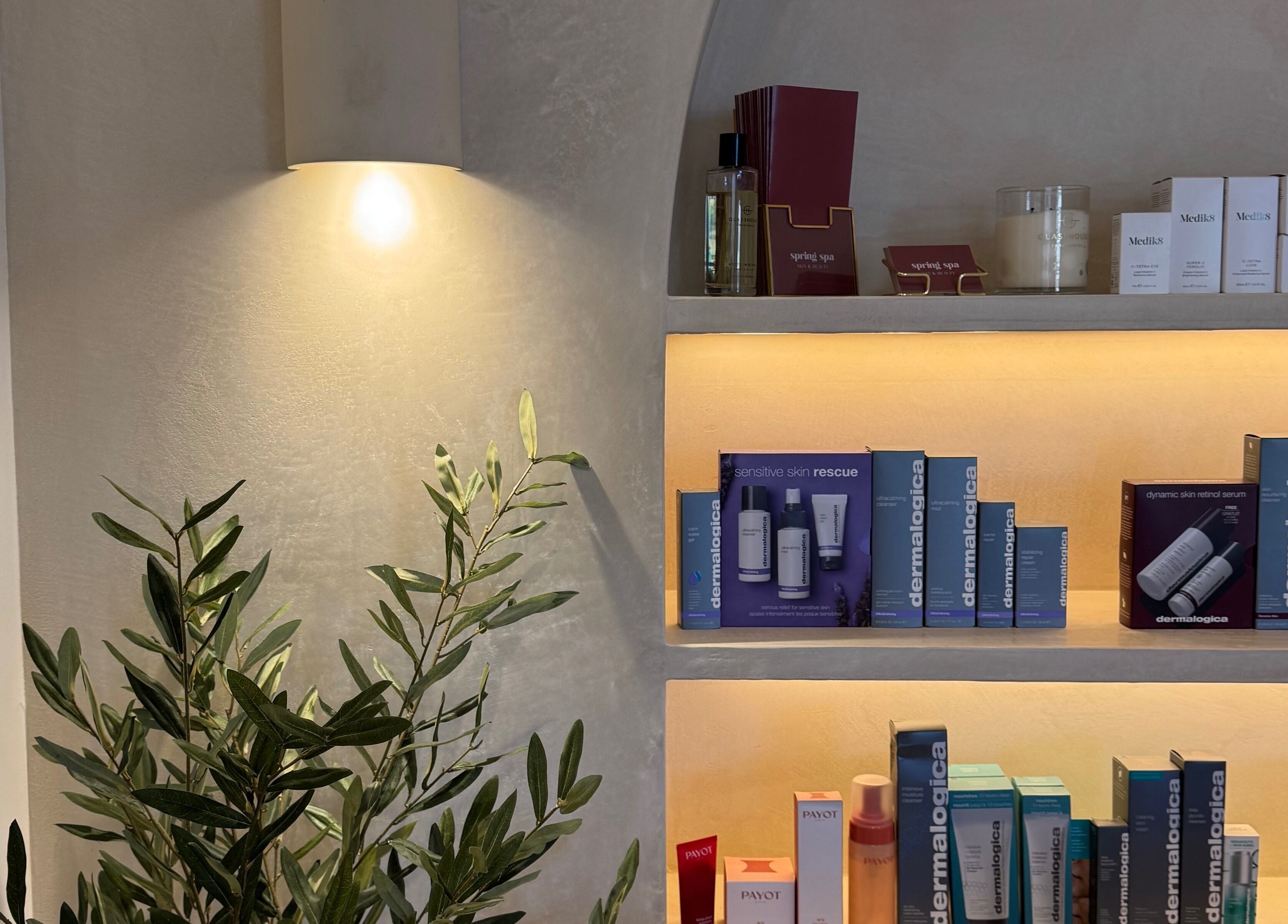 Fabulash product display in Burleigh Waters, Queensland, AU featuring skincare items with soft lighting.